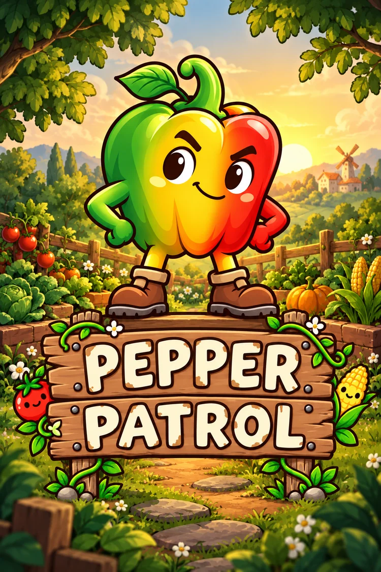 Pimentão sobre a placa Pepper Patrol